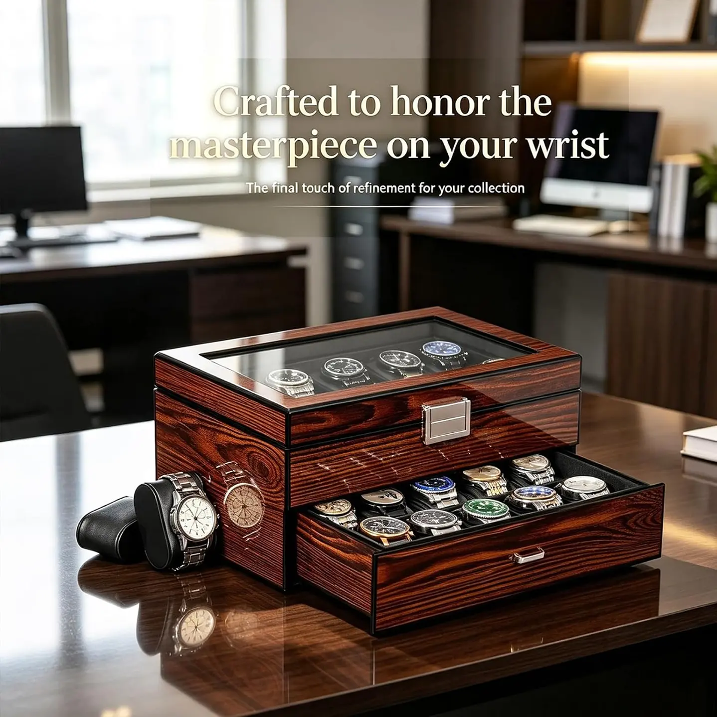 Caja Organizador Premium-Lujo en madera para 20 Relojes 4