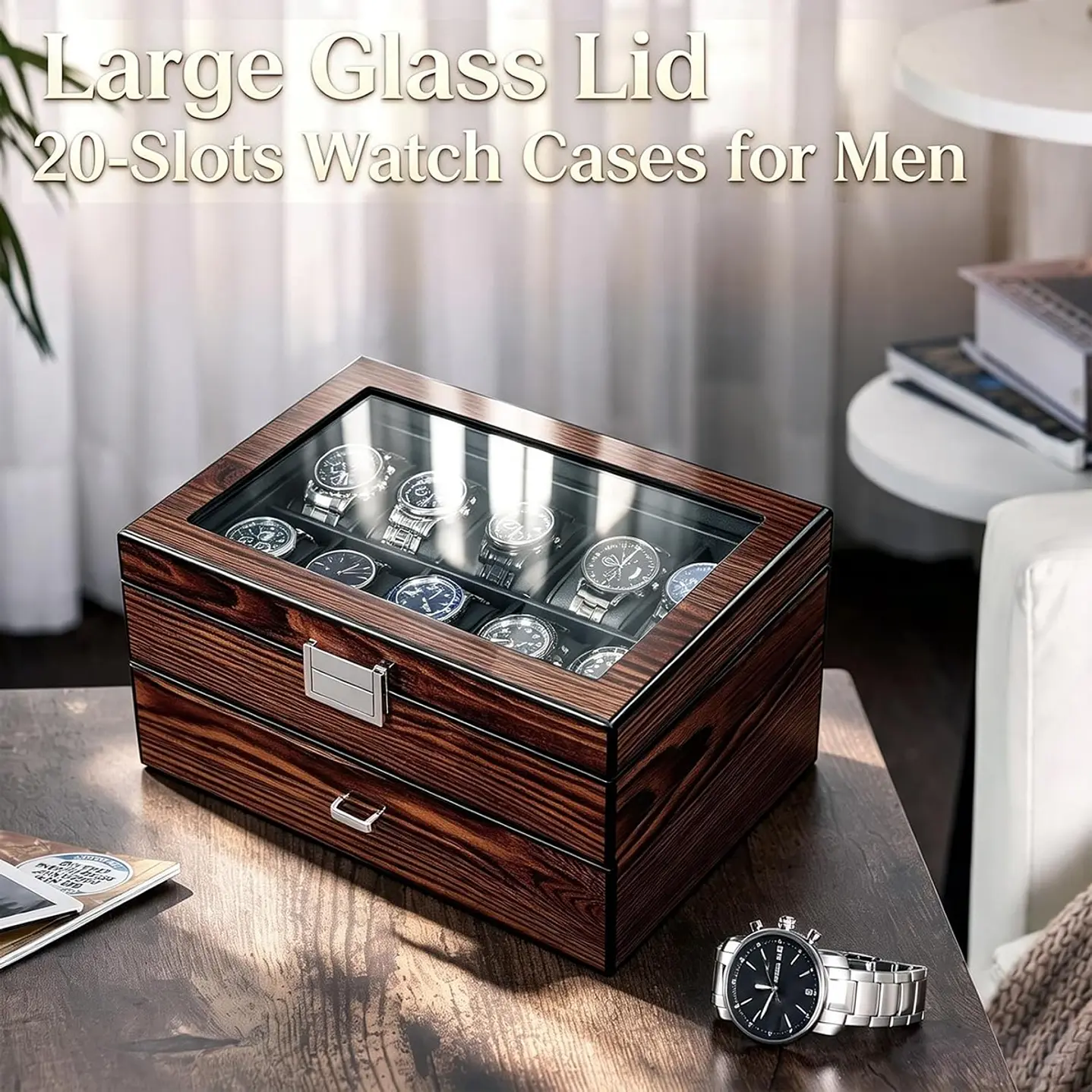 Caja Organizador Premium-Lujo en madera para 20 Relojes 6