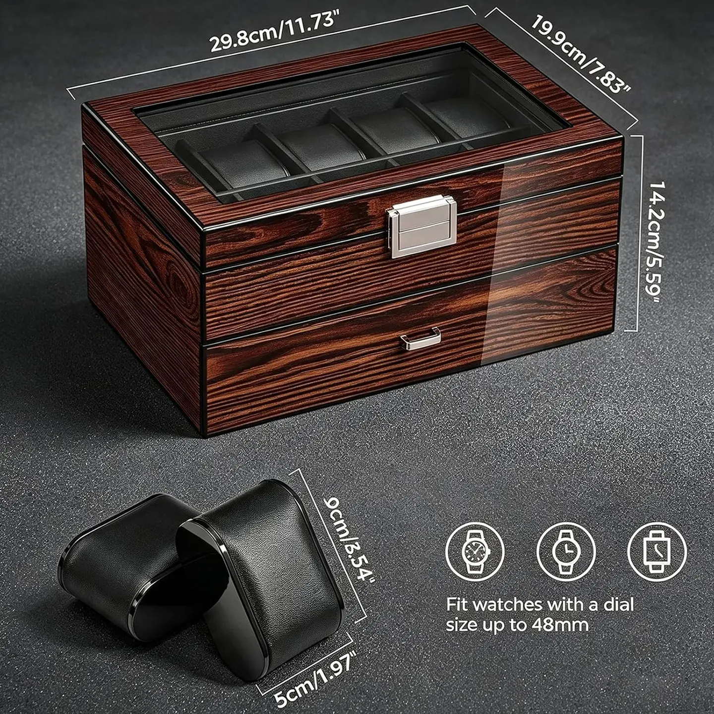 Caja Organizador Premium-Lujo en madera para 20 Relojes 2