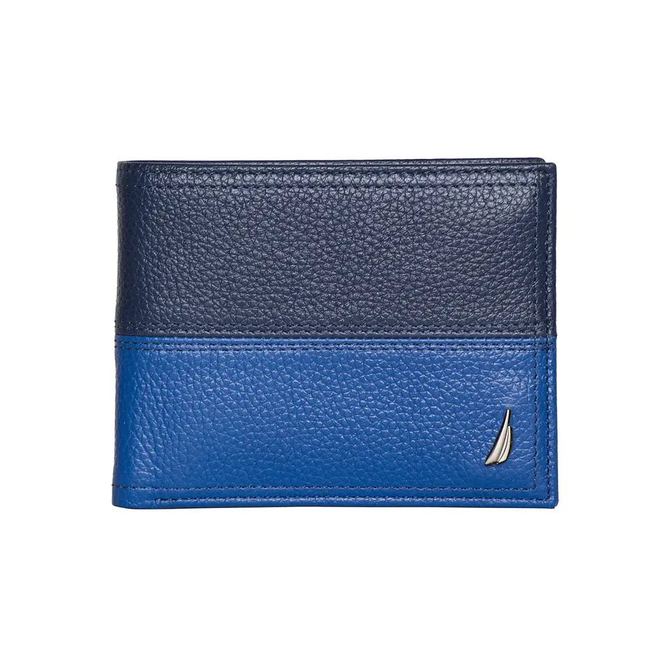 Billetera Hombre Nautica Azul Cobalto Bicolor en Cuero RFID 1