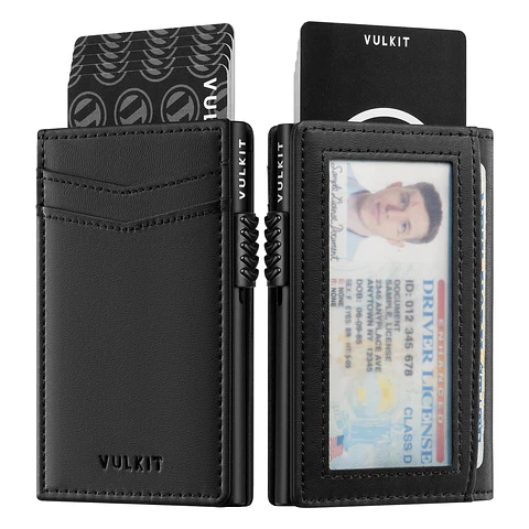 Tarjetero Hombre Vulkit Negro en Cuero y Aluminio RFID Pop Up
