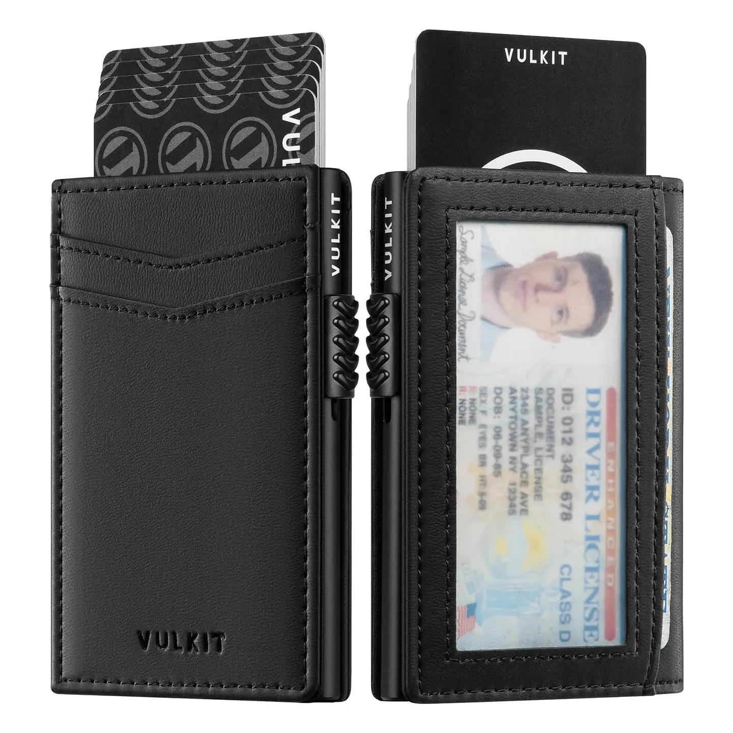Tarjetero Hombre Vulkit Negro en Cuero y Aluminio RFID Pop Up 1