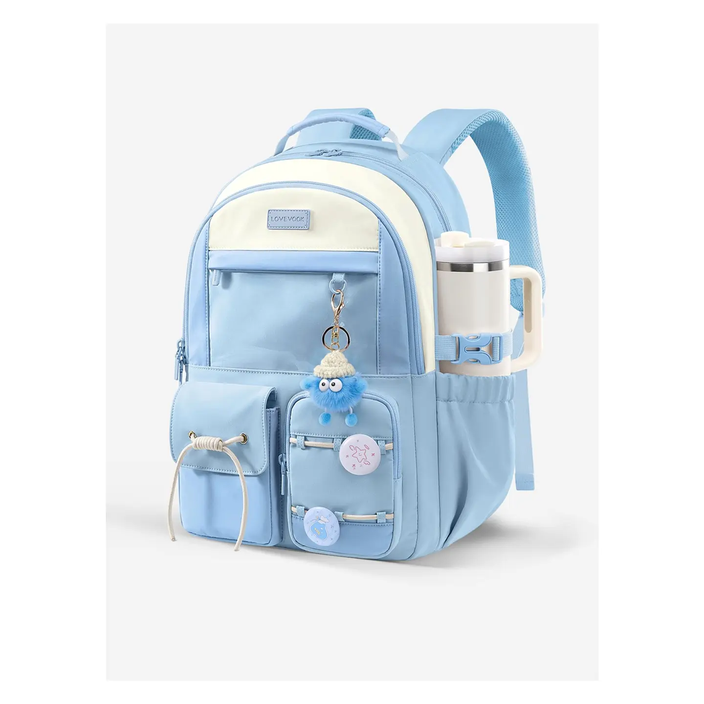 Morral Escolar LOVEVOOK 5583 Azul Cielo y Crema para Laptop 15.6