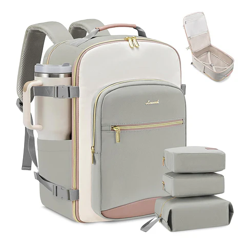 Morral de Viaje LOVEVOOK 40L Gris Claro Crema Rosa con 3 Organizadores