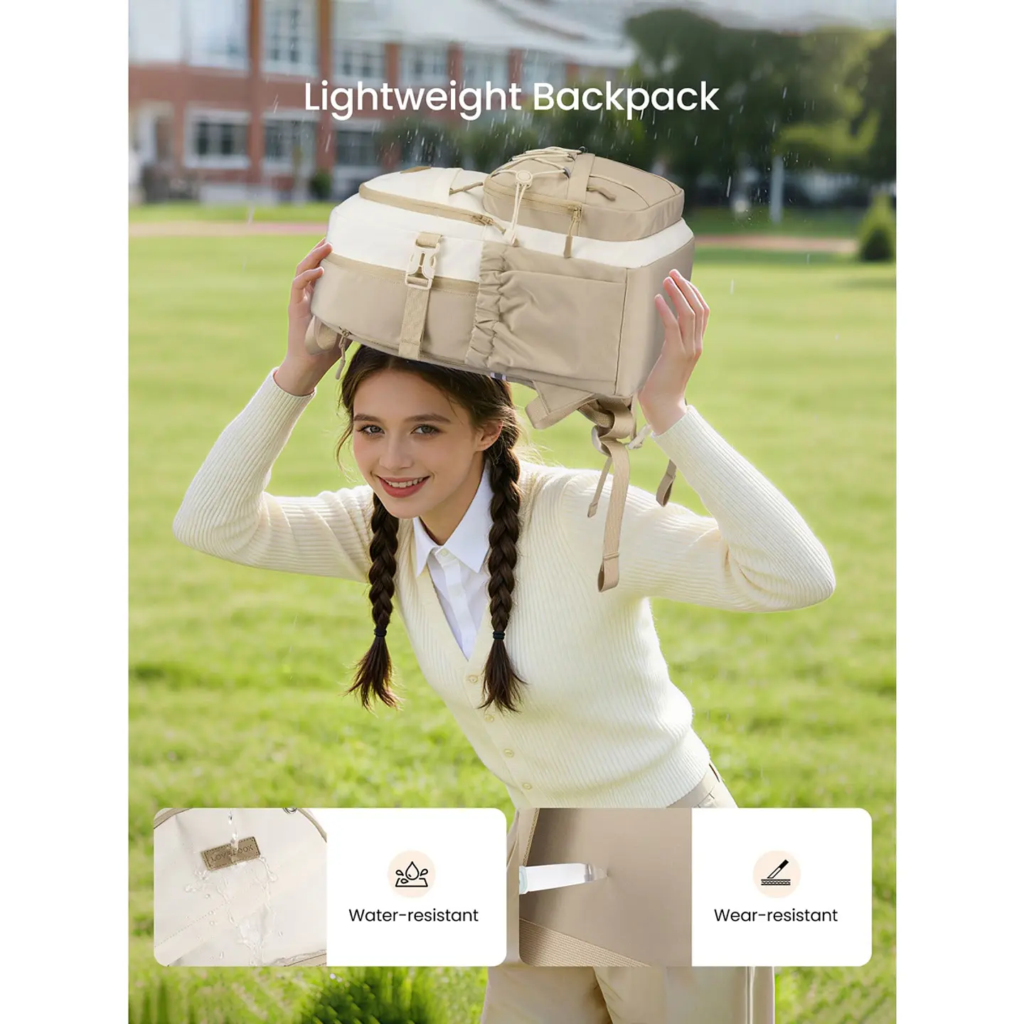 Morral Escolar LOVEVOOK 5699 Crema Khaki con Estrella para Laptop 17.3 pulgadas 2