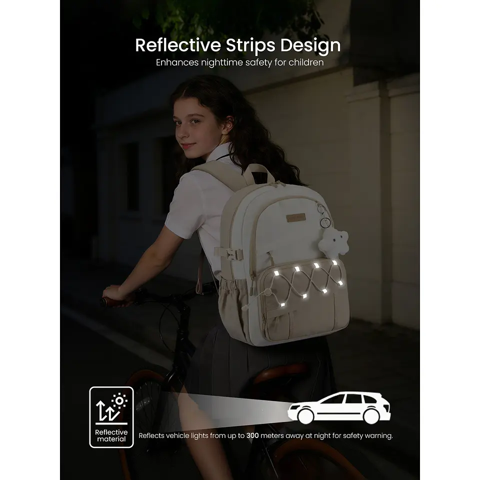 Morral Escolar LOVEVOOK 5699 Crema Khaki con Estrella para Laptop 17.3 pulgadas 4
