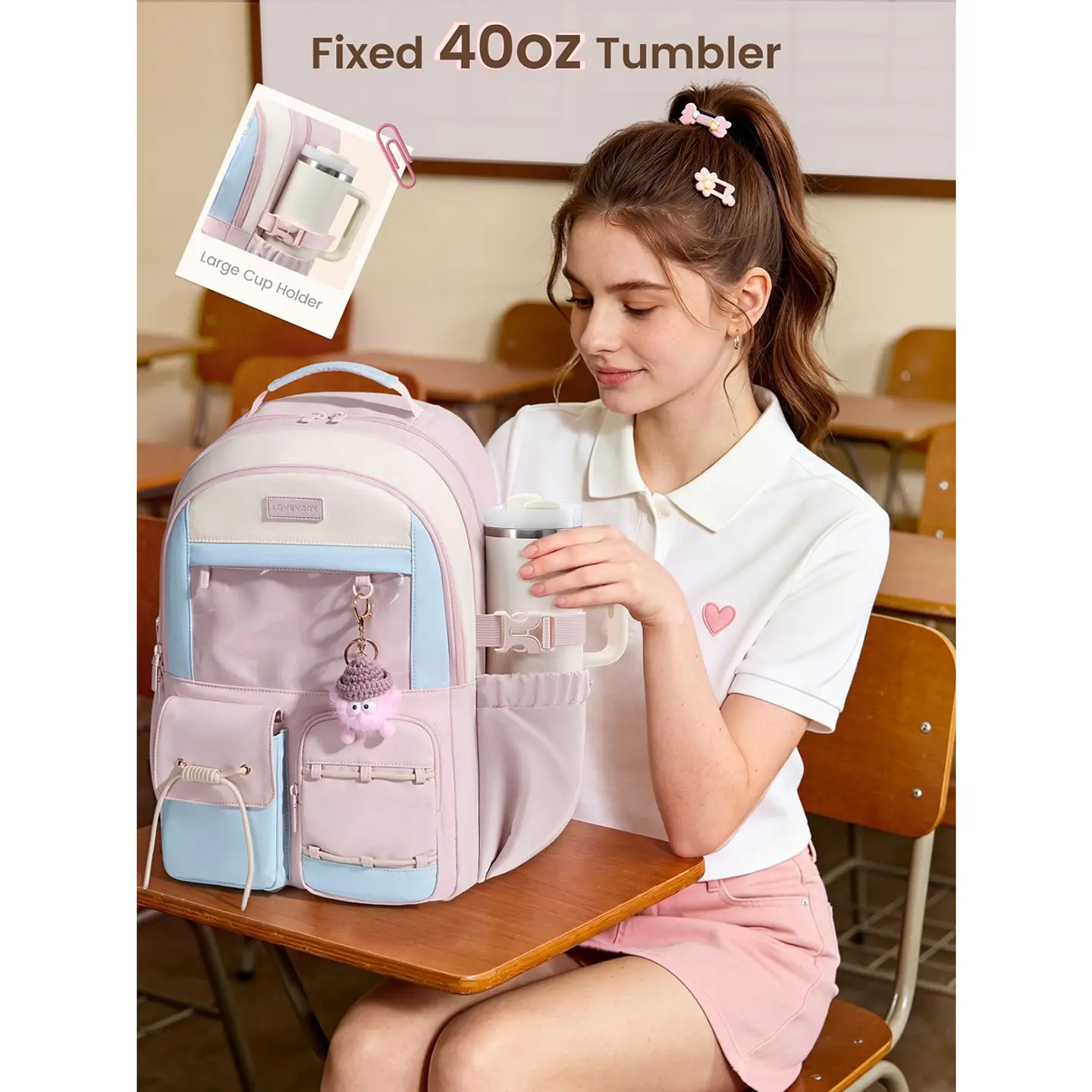 Morral Escolar LOVEVOOK 5583 Rosa y Azul Cielo para Laptop 15.6 pulgadas 3