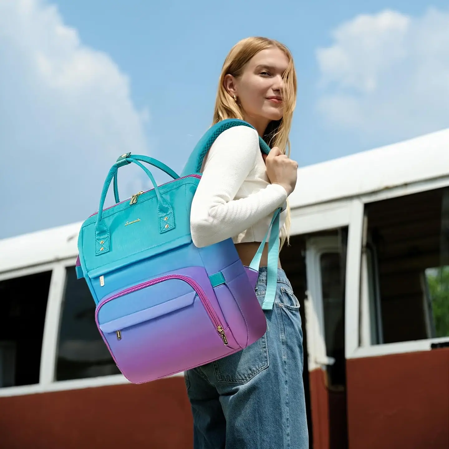 Morral LOVEVOOK Degradado Turquesa Azul Lila para Laptop 15.6 pulgadas 2