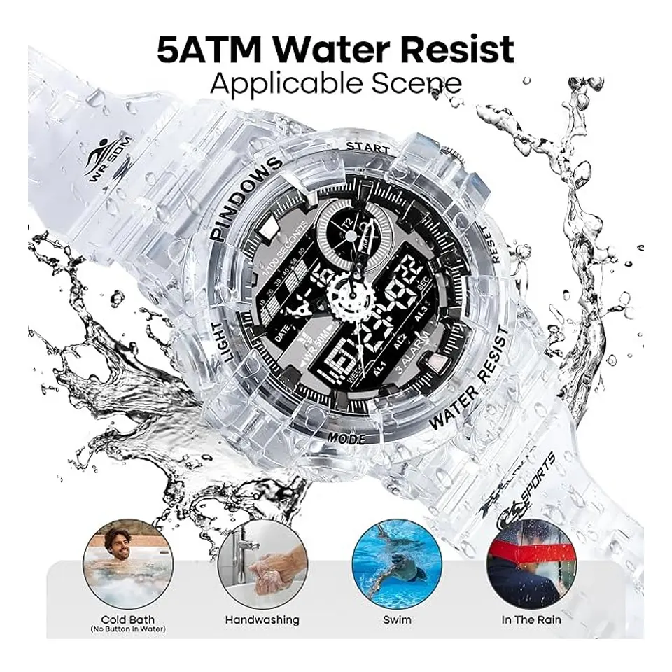 Reloj Deportivo PINDOWS Transparente Negro Analógico Digital 5