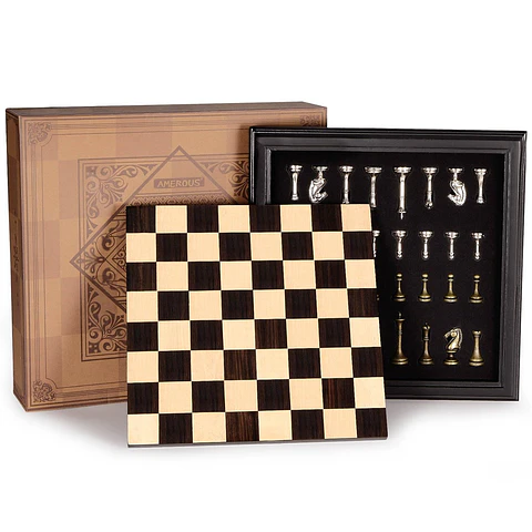 Juego de Ajedrez AMEROUS 19192 de Madera con Piezas de Metal