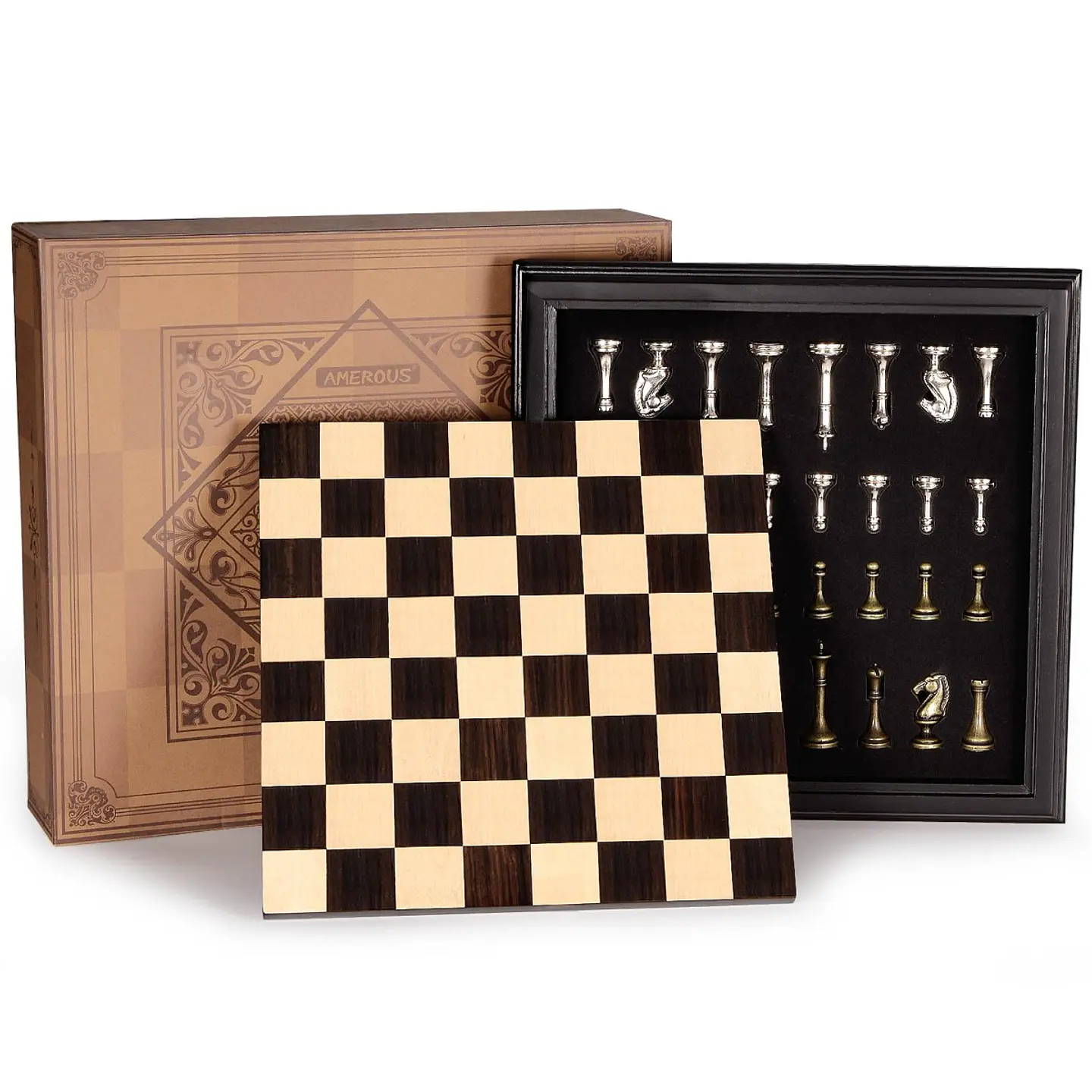 Juego de Ajedrez AMEROUS 19192 de Madera con Piezas de Metal 1