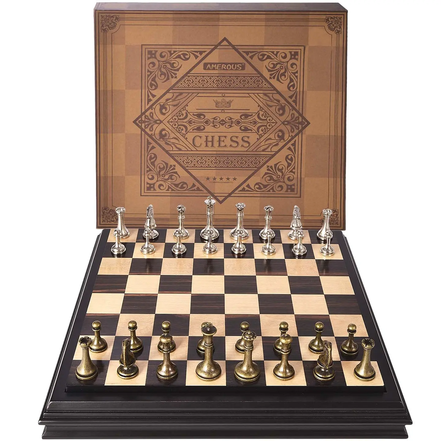 Juego de Ajedrez AMEROUS 19192 de Madera con Piezas de Metal 2