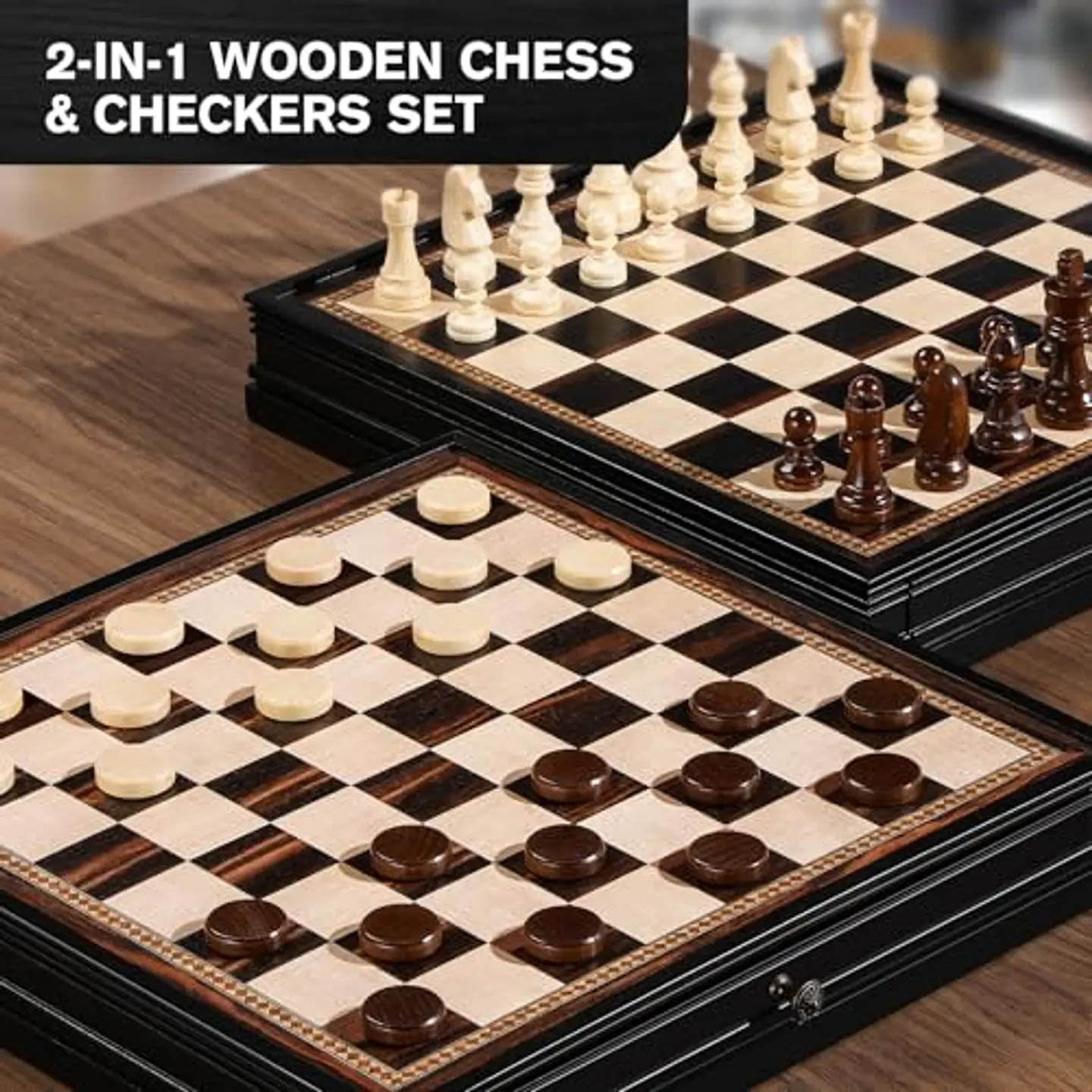 Juego de Ajedrez y Damas Peradix PUZ-47 Negro con Cajones de 15 Pulgadas 5