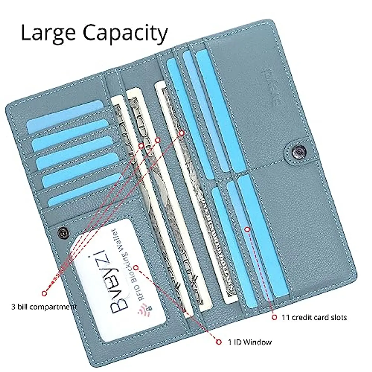 Billetera Mujer Bveyzi BE1633 de Cuero RFID - Colores Vivos 7