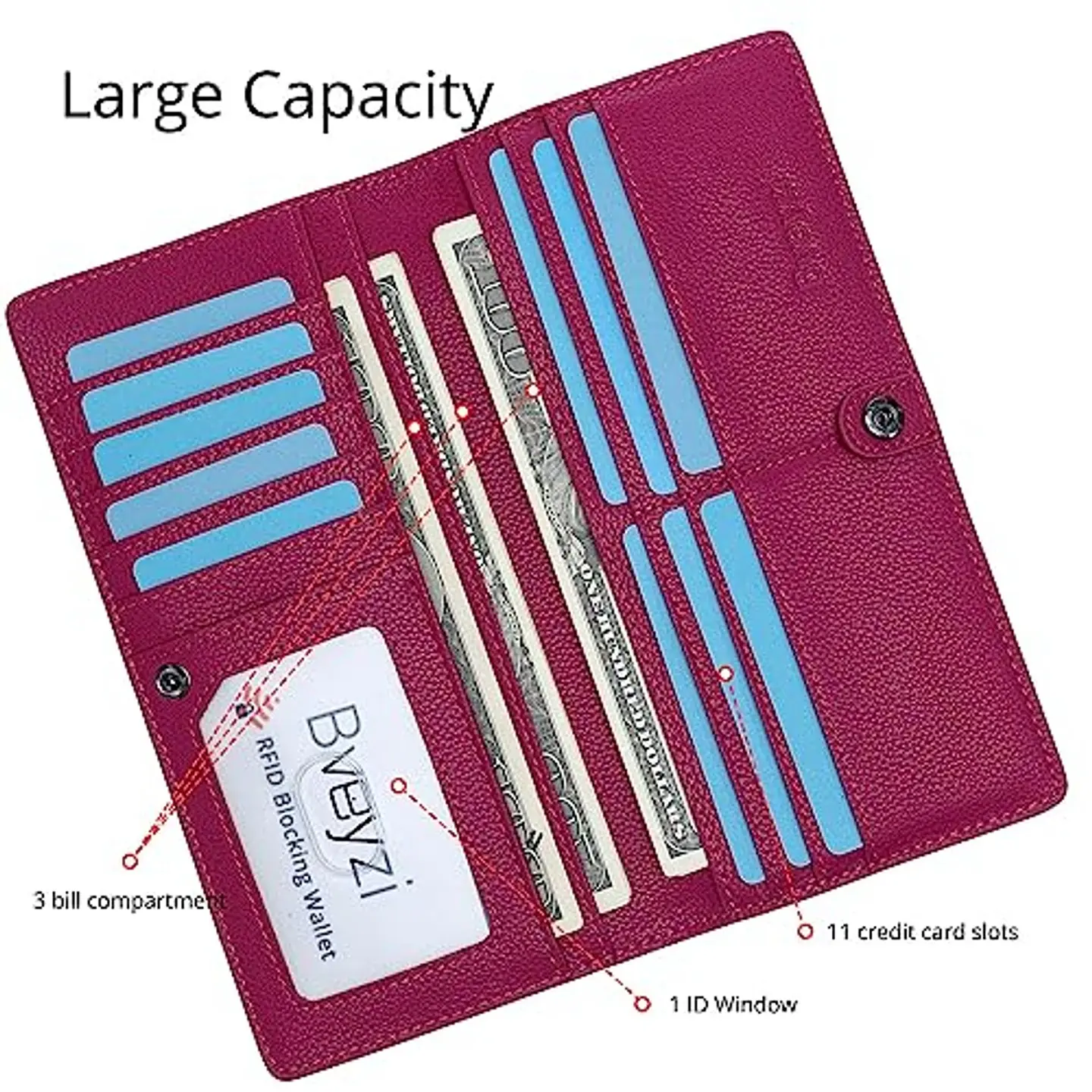 Billetera Mujer Bveyzi BE1633 de Cuero RFID - Colores Vivos 23