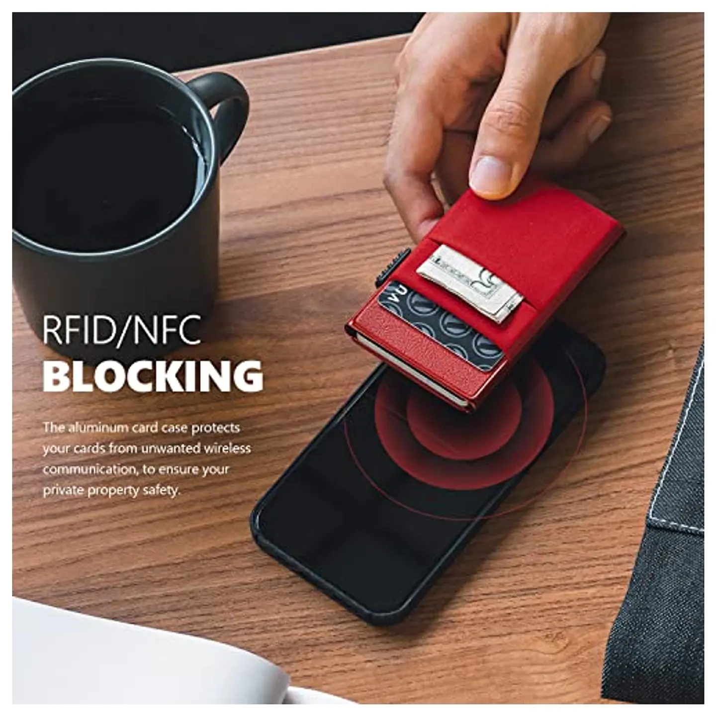 Tarjetero VULKIT VC306 Rojo RFID con Ventana para Documento 5