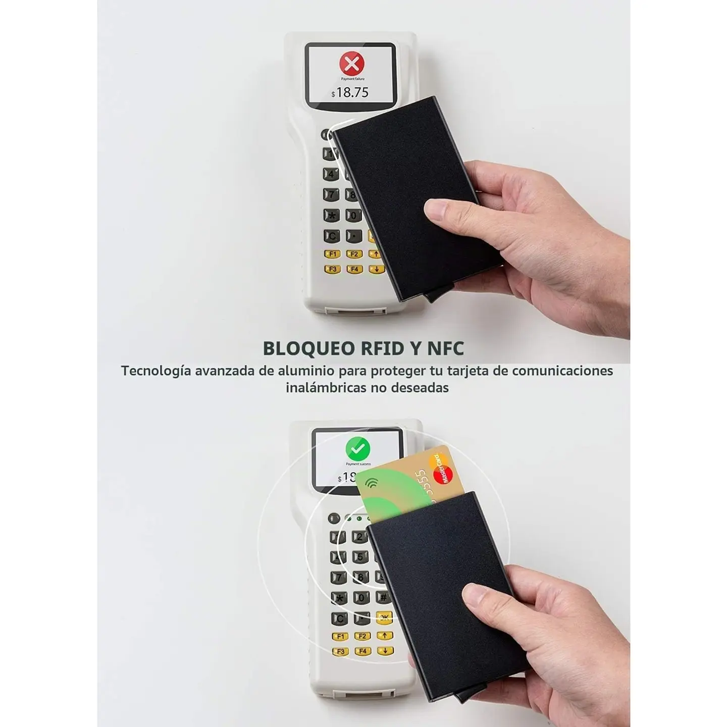 Tarjetero VULKIT VC100 de aluminio RFID con acceso rápido 15