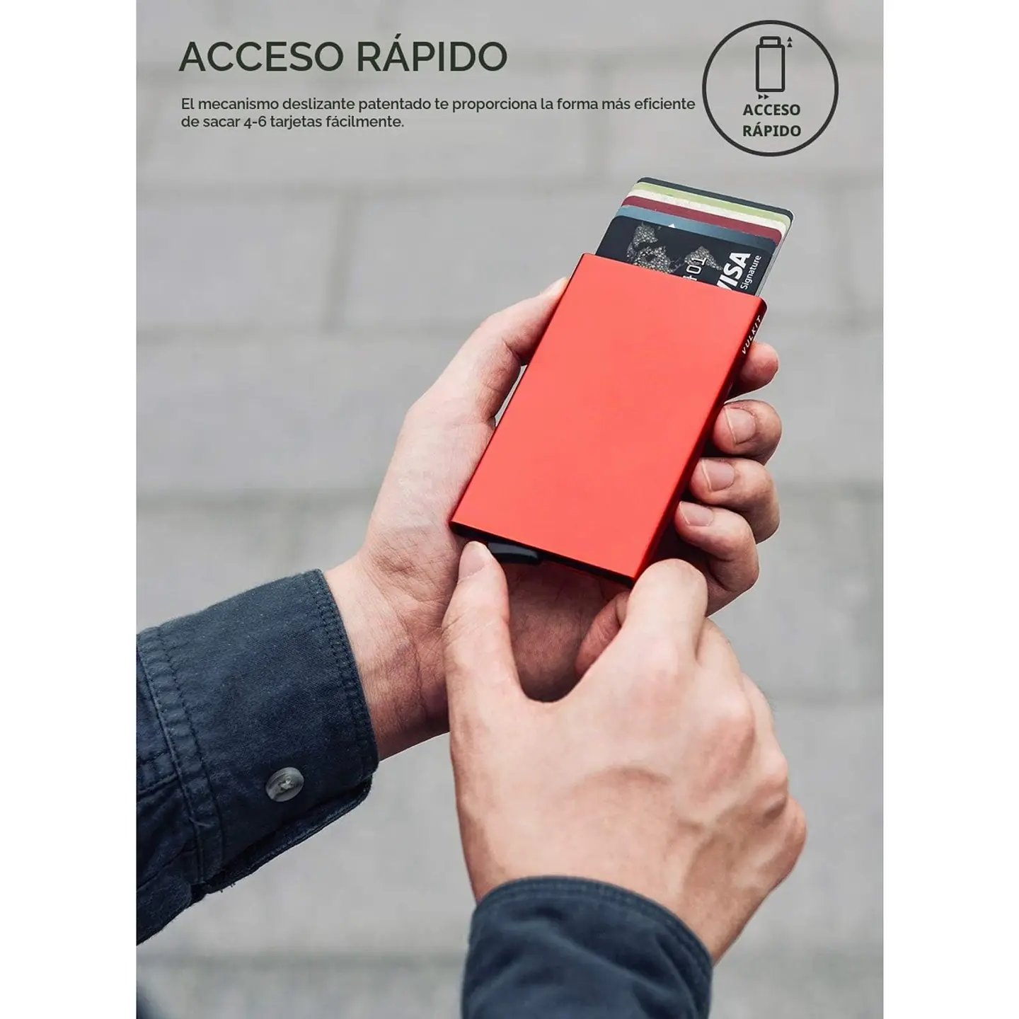 Tarjetero VULKIT VC100 de aluminio RFID con acceso rápido 16
