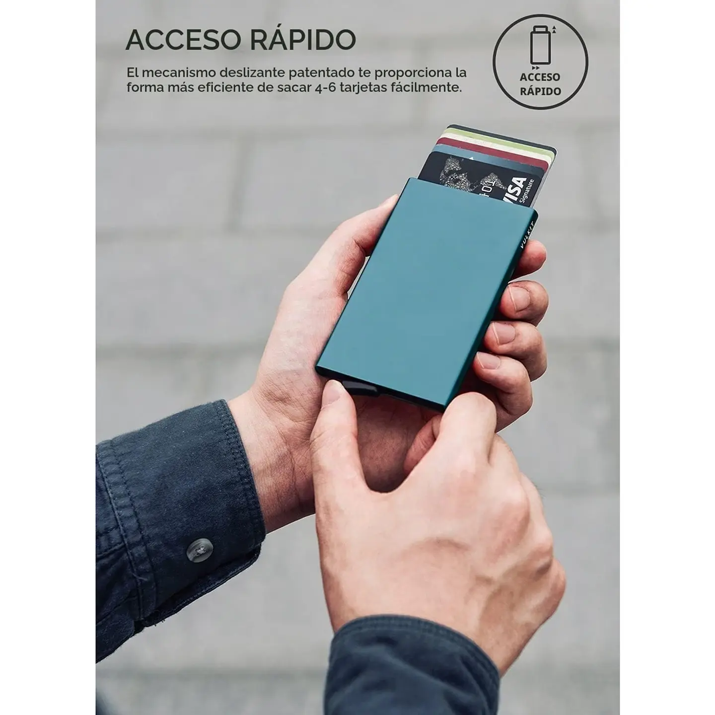 Tarjetero VULKIT VC100 de aluminio RFID con acceso rápido 18