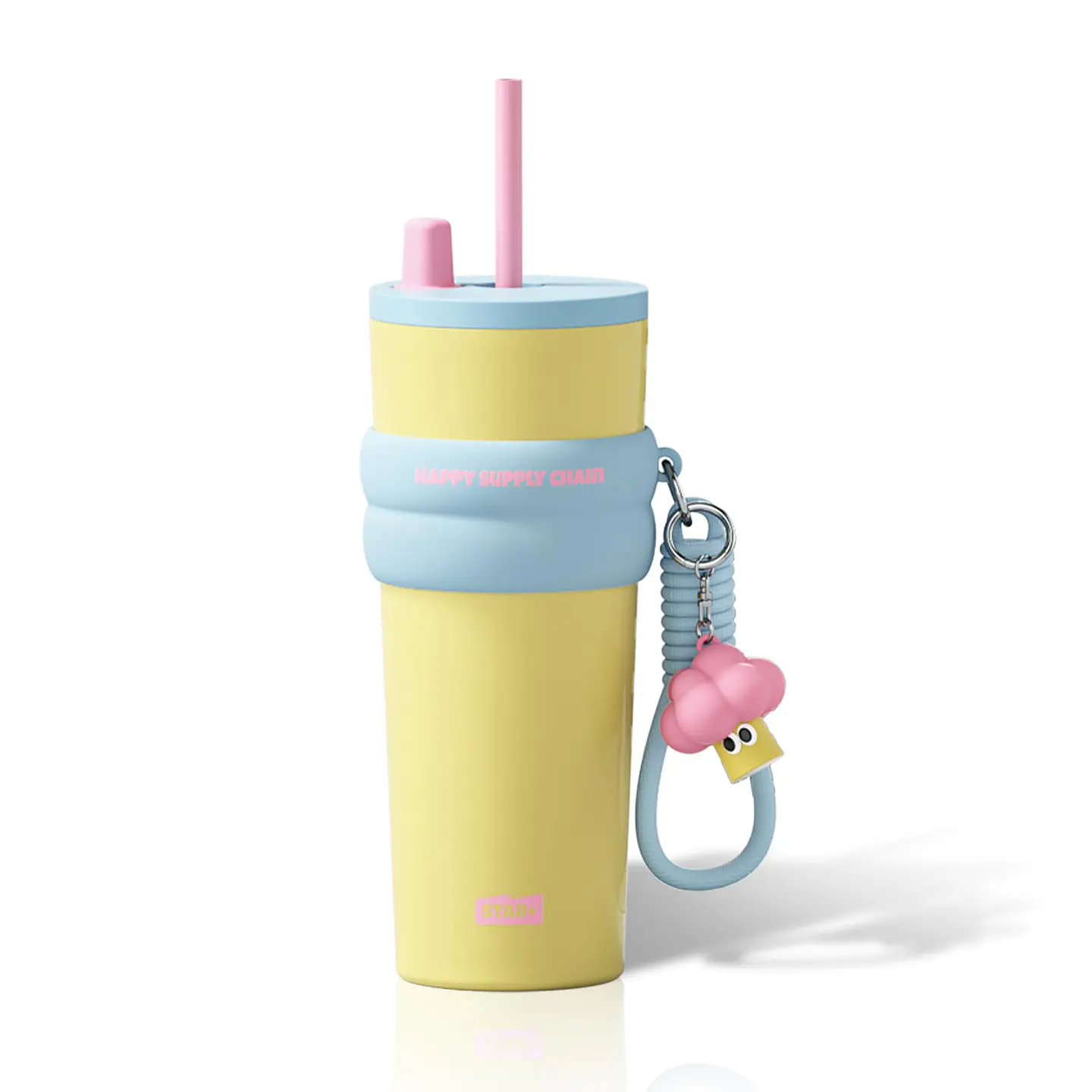 Vaso Térmico SDGA+ 24 oz Amarillo con Tapa Azul y Pajilla 1