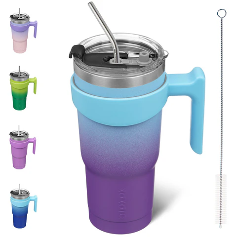 Vaso Térmico BJPKPK 20 oz con Asa Azul y Morado con Pajilla