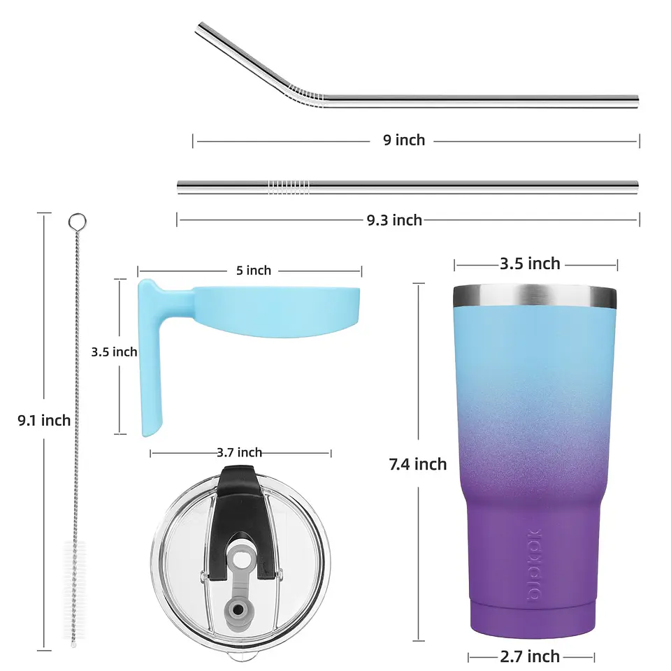 Vaso Térmico BJPKPK 20 oz con Asa Azul y Morado con Pajilla 2