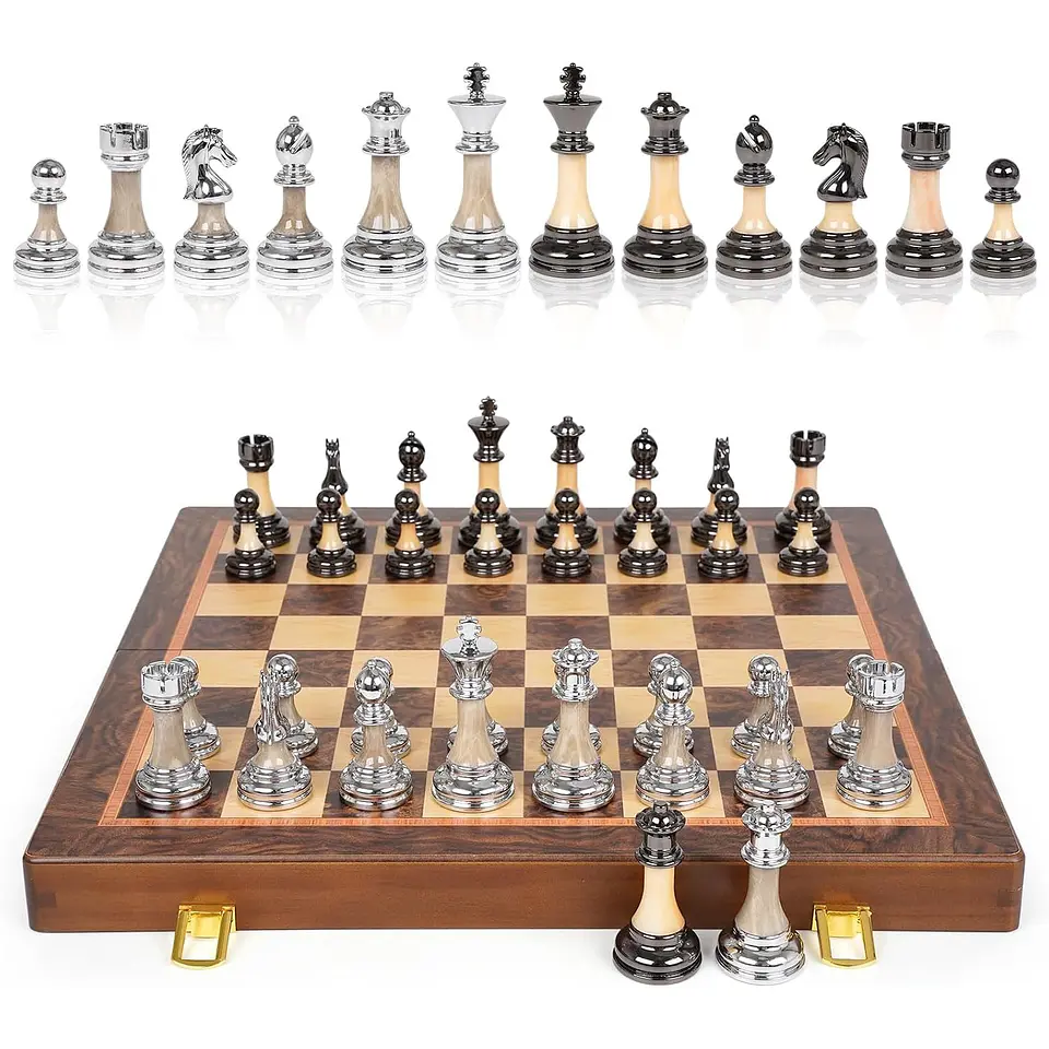 Juego de Ajedrez GHOOI de 17 Pulgadas con Piezas de Metal y Acrílico 1