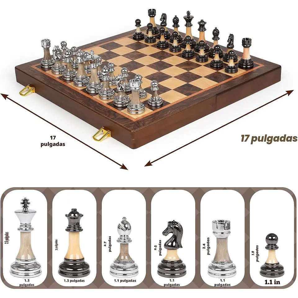 Juego de Ajedrez GHOOI de 17 Pulgadas con Piezas de Metal y Acrílico 2