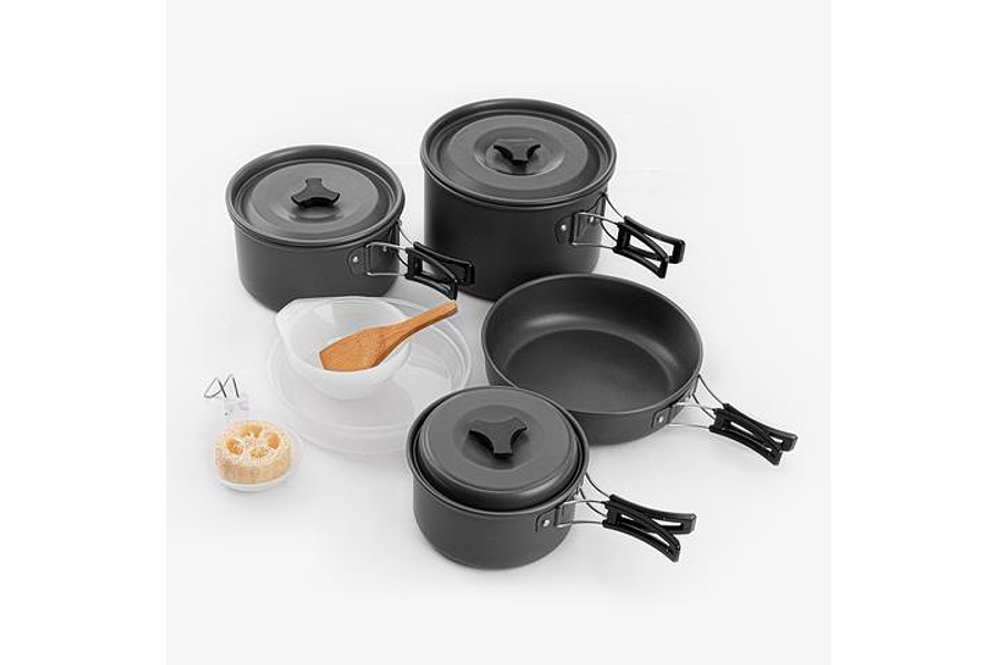 SET OLLAS CAMPING FAMILIAR 3 OLLAS + MINI COCINILLA PLATO GRANDE