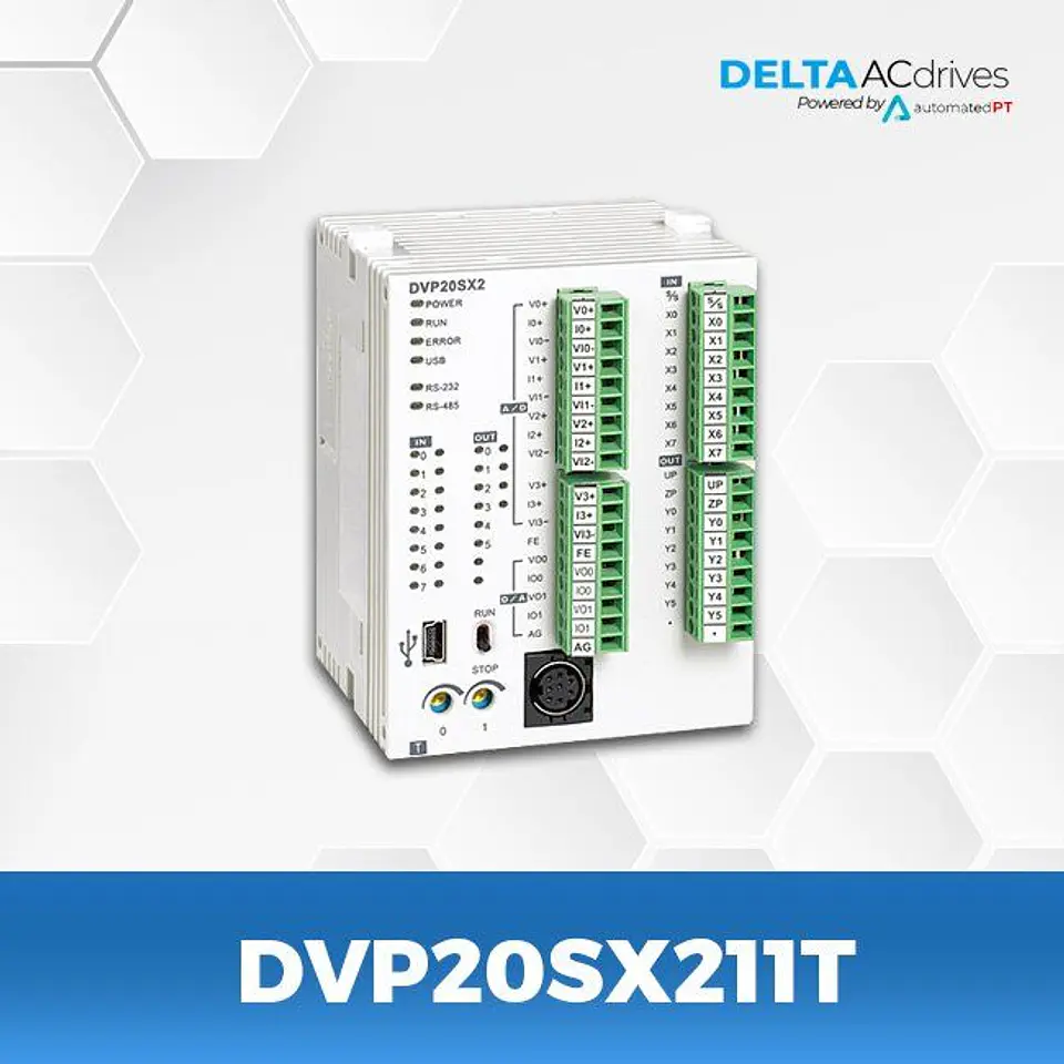 PLC Delta DVP20SX211T 8DI/6DO Transistor 4AI/2AO USB RS-232 RS-485 2