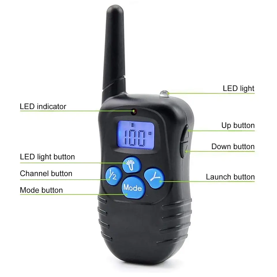Collar Adiestramiento Perro Control Remoto 300 m LCD 100 Niveles para 2 Perros 2