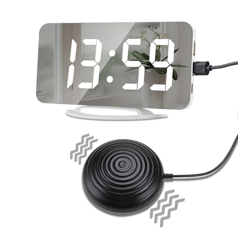 Reloj Despertador Espejo TS-8202 LED Grande con Vibración y Puertos USB Type-C