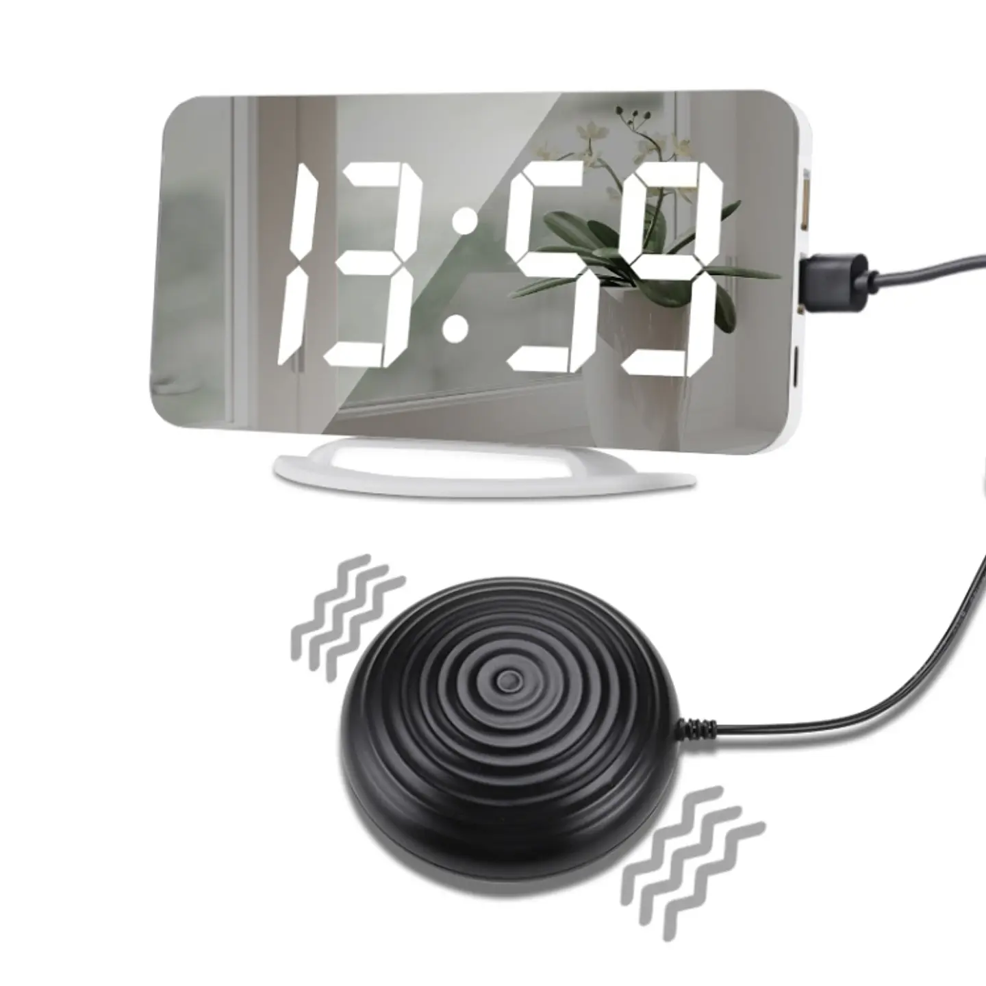 Reloj Despertador Espejo TS-8202 LED Grande con Vibración y Puertos USB Type-C 1