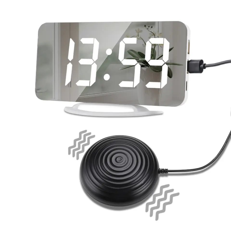 Reloj Despertador Espejo TS-8202 LED Grande con Vibración y Puertos USB Type-C 1