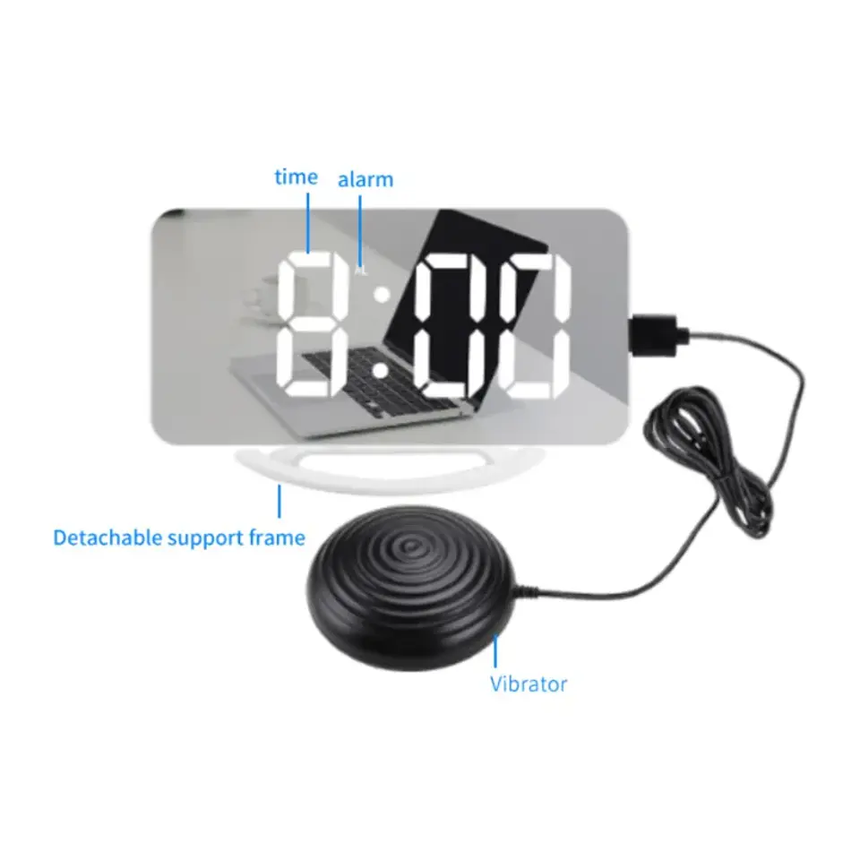 Reloj Despertador Espejo TS-8202 LED Grande con Vibración y Puertos USB Type-C 3
