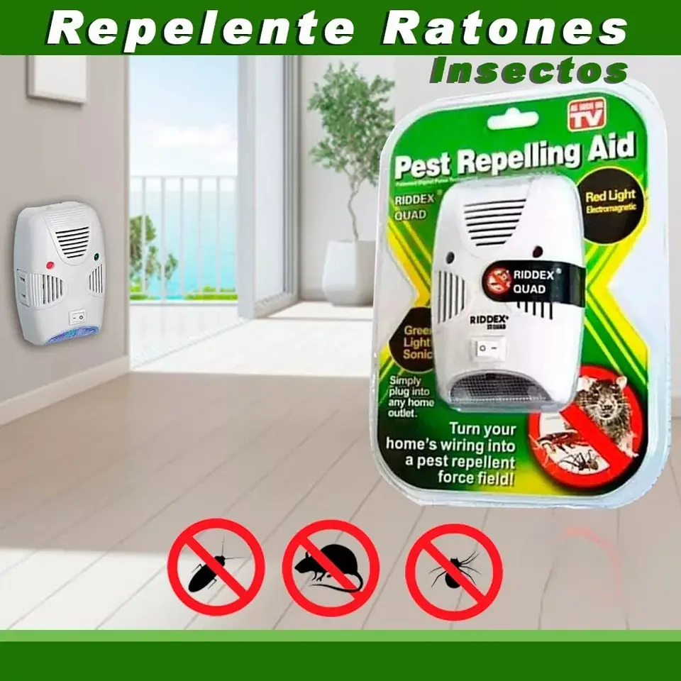 Repelente Ultrasónico de Plagas 3 en 1 Enchufable con Luz Nocturna LED 2
