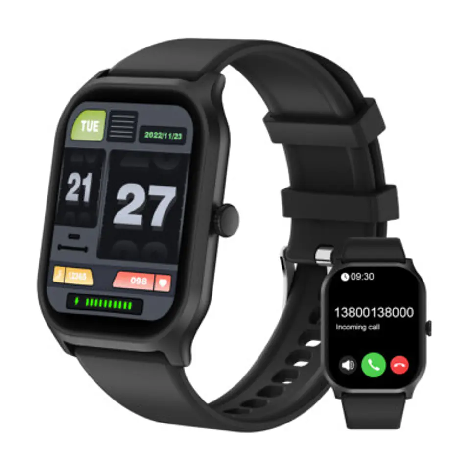 Smartwatch Pantalla Grande Deportivo Monitor Ritmo Cardíaco - Correa Silicona Negra 1