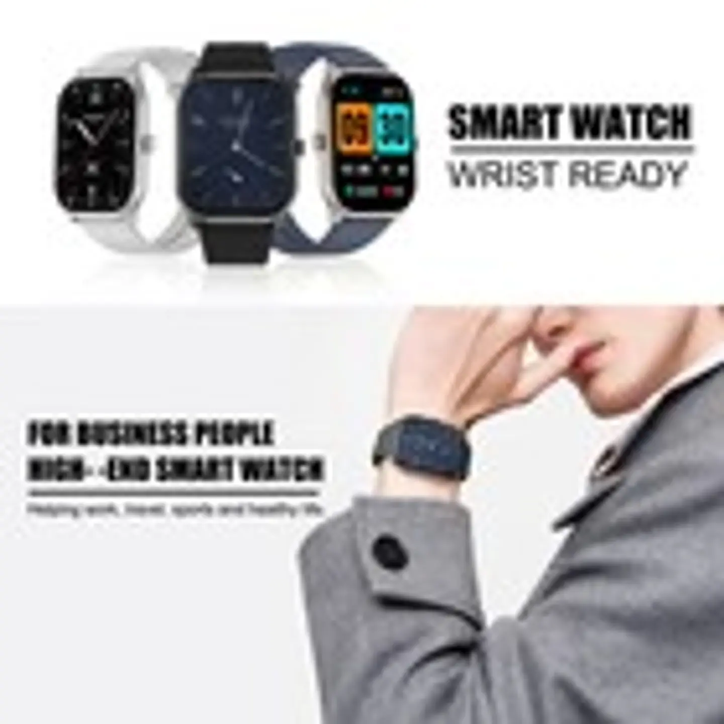 Smartwatch Pantalla Grande Deportivo Monitor Ritmo Cardíaco - Correa Silicona Negra 3