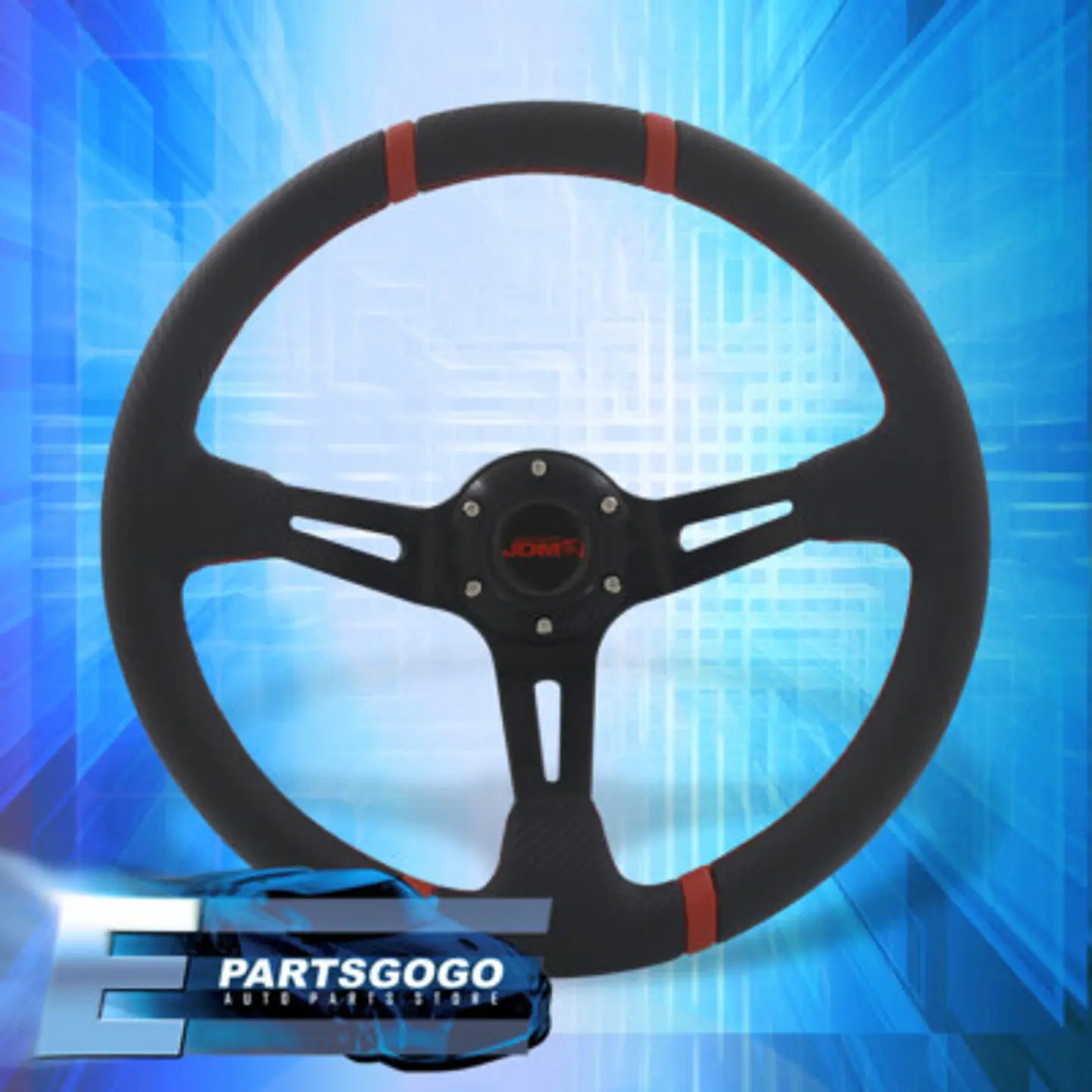 Volante Deportivo Fibra de Carbono Negro y Rojo 350mm Universal Racing con Botones de Control 1