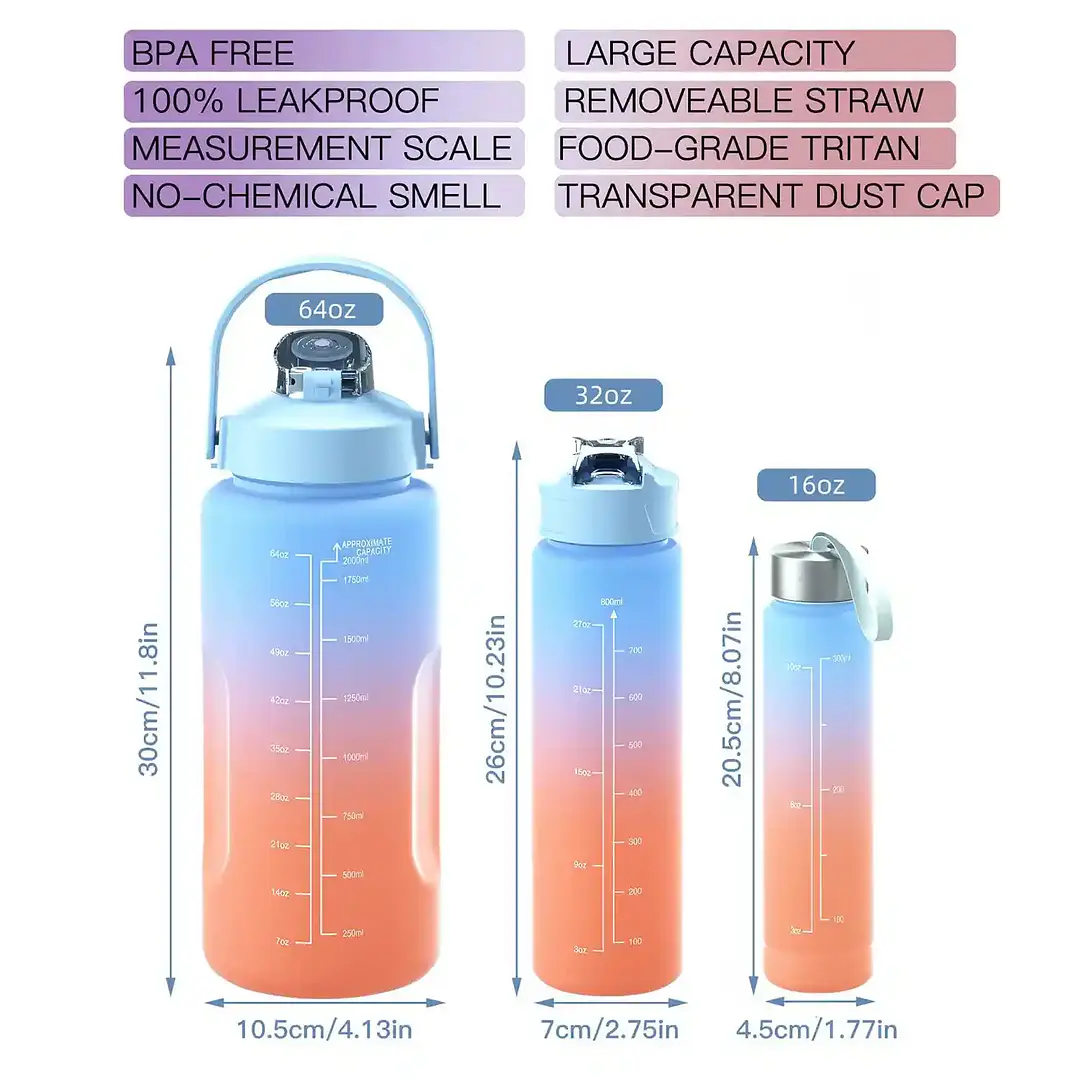 PACK 3 BOTELLAS AGUA MOTIVACIONAL 1200+750+300ml 4