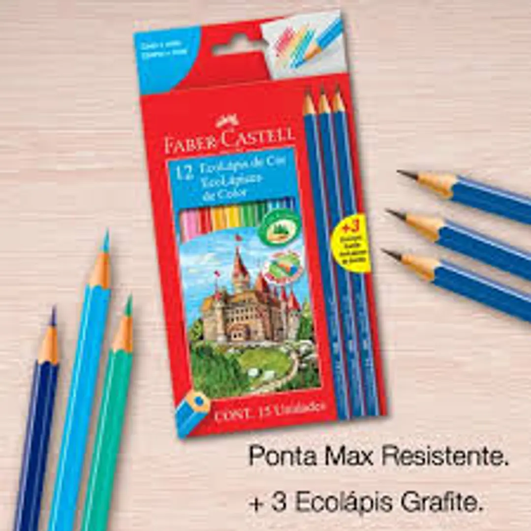 LAPIZ COLORES 12u + 3 LAPIZ GRAFITO FABER CASTELL 15 PCS  3