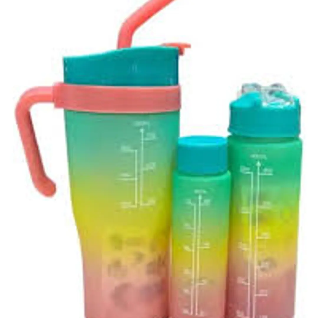 PACK 3 BOTELLAS AGUA 1200+750+300ml CON ASA COLORES 1