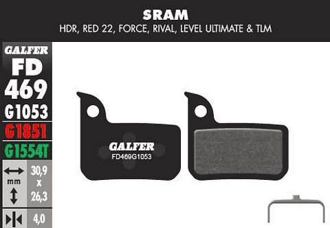 GALFER PASTILLAS PARA FRENOS SRAM LEVEL TLM - APEX RUTA - STANDAR 