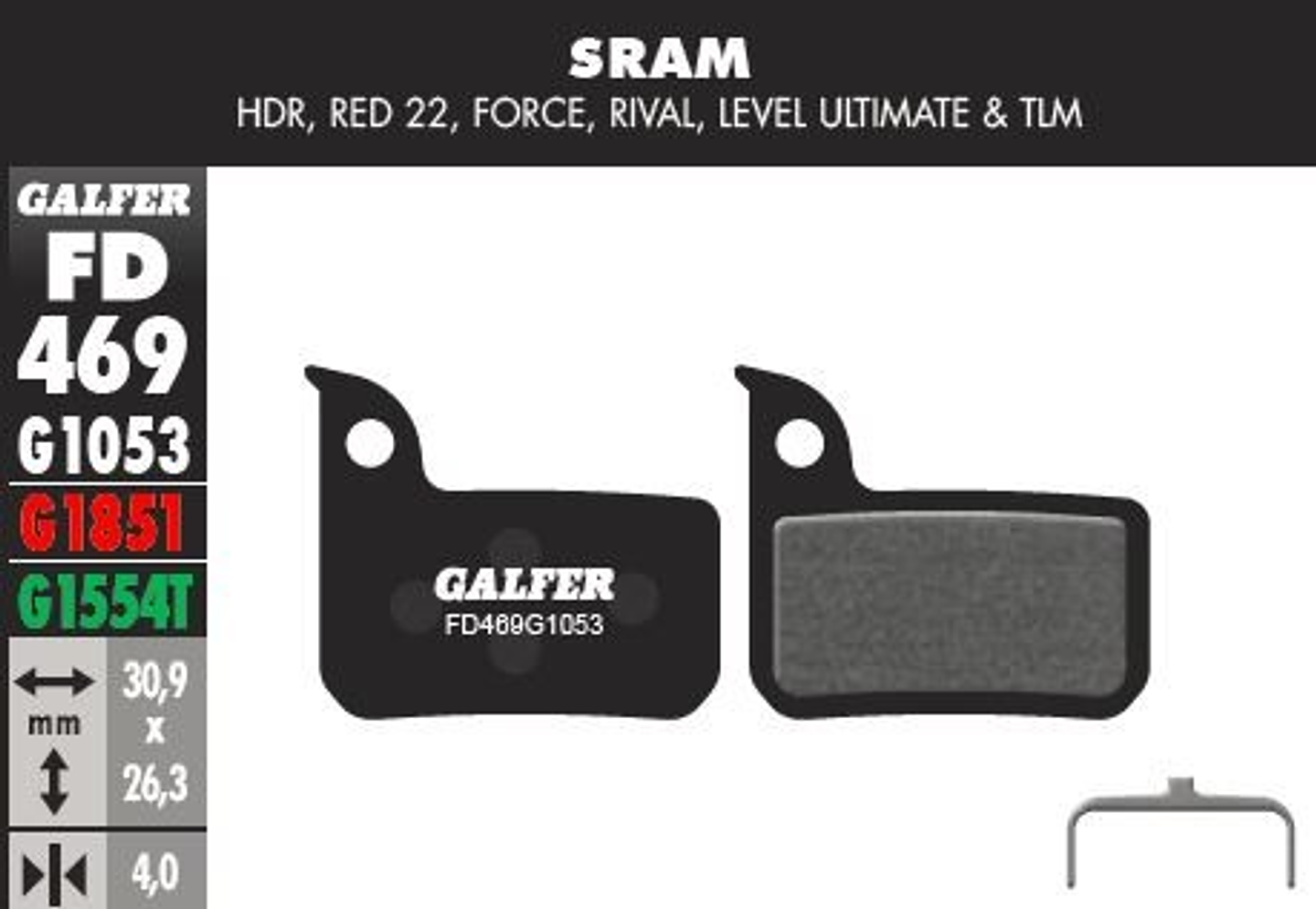 GALFER PASTILLAS PARA FRENOS SRAM LEVEL TLM - APEX RUTA - STANDAR  1