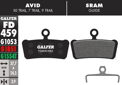 GALFER PASTILLAS PARA FRENOS SRAM GUIDE - AVID TRAIL X0, X7, X9