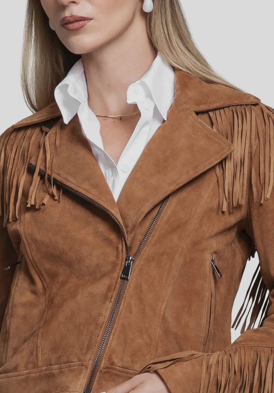 Casaca De Gamuza Biker Flecos 10