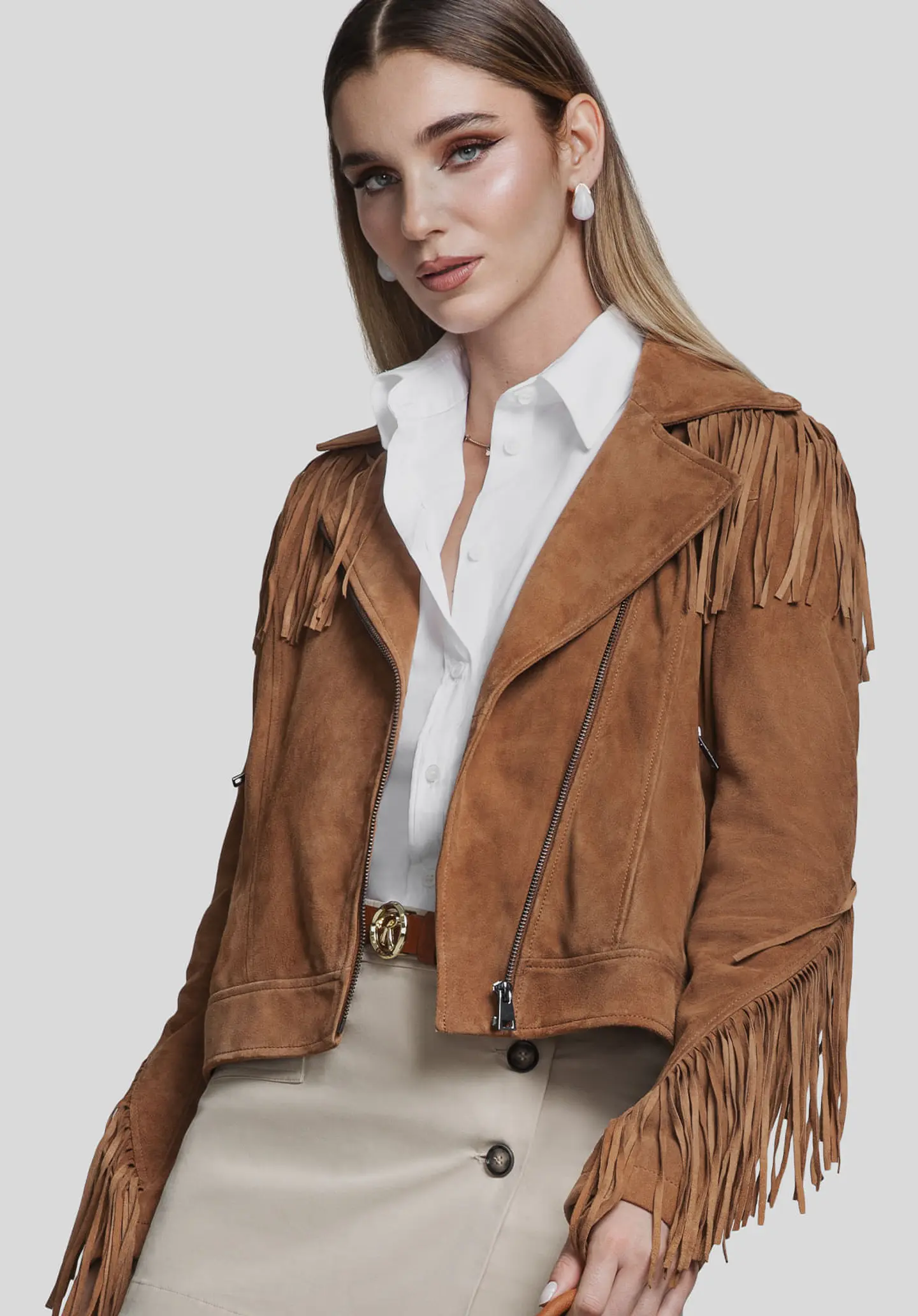 Casaca De Gamuza Biker Flecos 15
