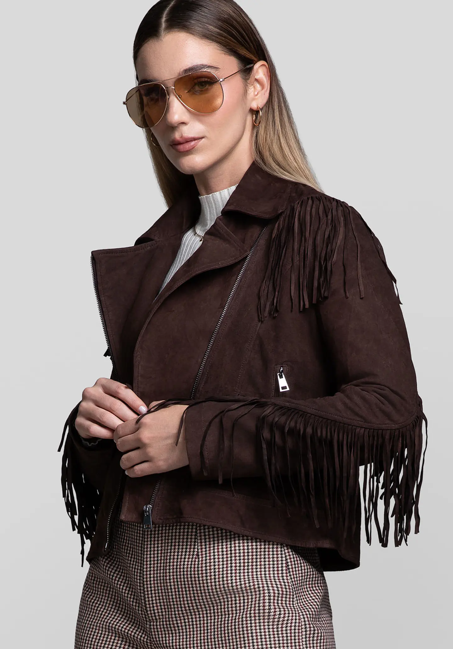 Casaca De Gamuza Biker Flecos 35