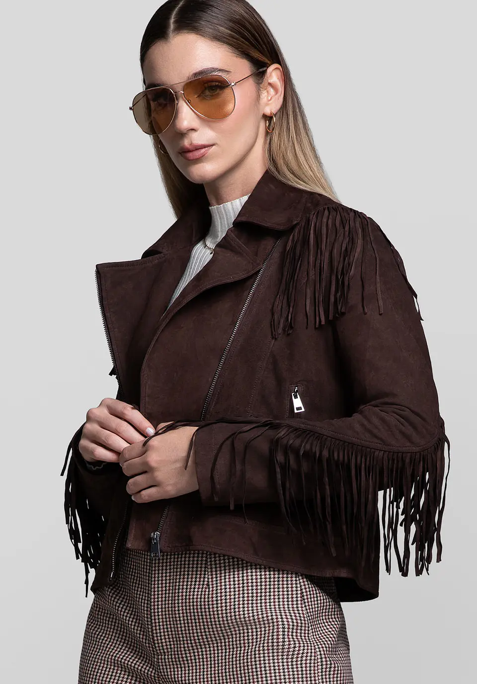 Casaca De Gamuza Biker Flecos 46