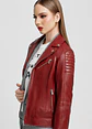 Casaca Estilo Biker En Cuero Color Entero - Miniatura 7